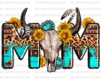 Western bull skull mom png sublimatie ontwerp download, Moederdag png, western Mom png, bull skull png, sublimeer ontwerpen download