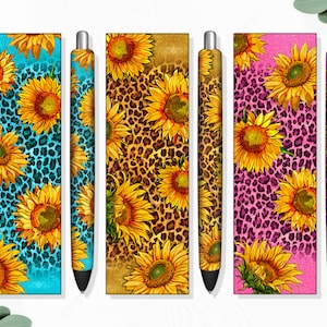Leopard and sunflower pen wrap png sublimation design download, western pen wrap png, pen wrap png, sublimate designs download