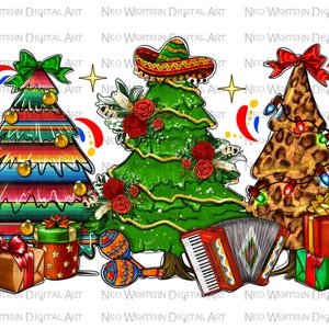 Mexican Christmas trees png sublimation design download, western Christmas png, Feliz Navidad png, sublimate designs download