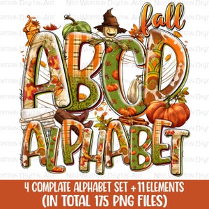 Pacchetto alfabeto autunnale Png, Autunno Png, Autunno Doodle Letters Png, Lettere occidentali png, Autunno Clip Art Letters Png, download di disegni sublimati