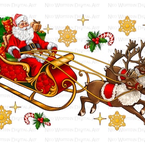 Santa sleigh and reindeers png sublimation design download, Christmas png, Christmas Santa png, reindeers png, sublimate designs download