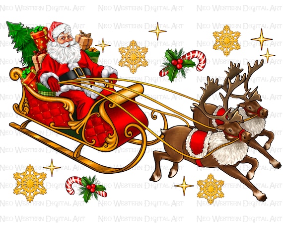 Santa sleigh and reindeers png sublimation design download, Christmas png, Christmas Santa png, reindeers png, sublimate designs download