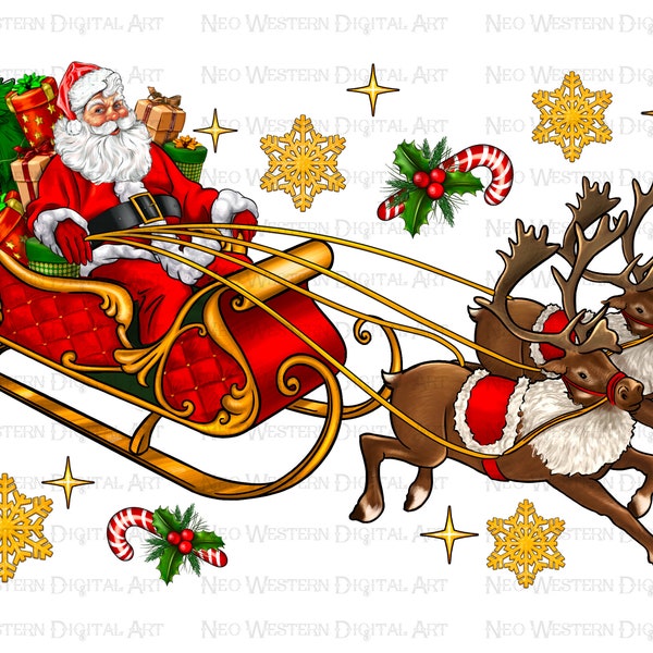 Santa sleigh and reindeers png sublimation design download, Christmas png, Christmas Santa png, reindeers png, sublimate designs download