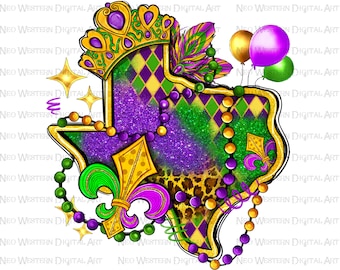 Texas Map Mardi Gras png sublimation design download, Mardi Gras png, Texas Map png, western Map png, sublimate designs download