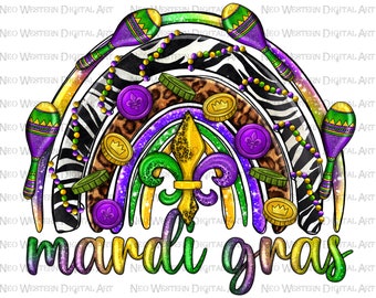 Mardi Gras arco iris con elemento png sublimación diseño descargar, Mardi Gras png, oeste Mardi Gras png, sublimar diseños descargar