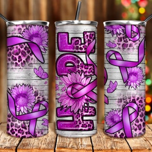 Hope purple ribbon 20 oz skinny tumbler png, Cancer tumbler wrap png, Pancreatic Cancer png, 20 oz tumbler designs, tumbler png download