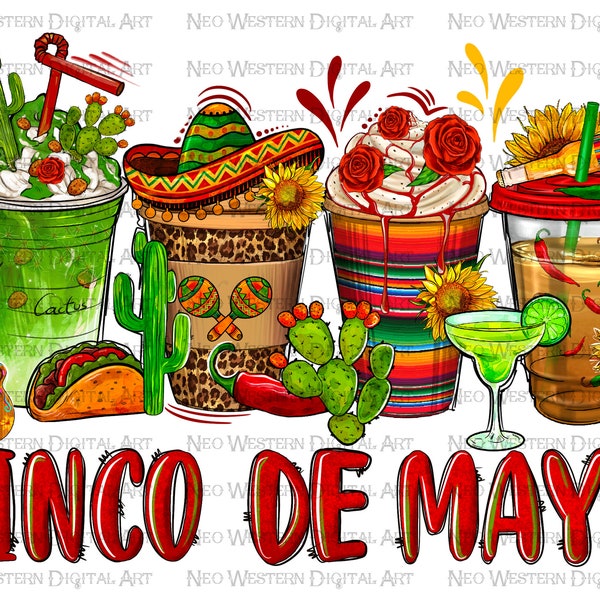 Cinco de Mayo Mexico coffee drinks png sublimation design, Mexico png, Mexican coffee cups png, sublimate designs download