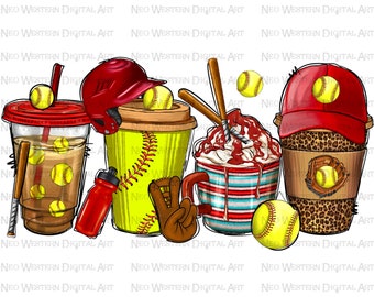 Softball Kaffee Getränke png Sublimation Design, Softball Kaffee Getränke png, Softball Kaffeetasse png, Sublimate Designs download