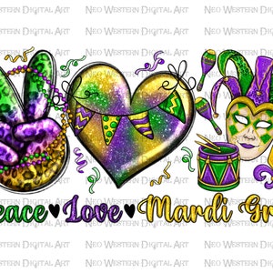 Peace love Mardi Gras png sublimation design download, Peace love png, Mardi Gras png, western Mardi Gras png, sublimate designs download