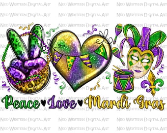 Peace love Mardi Gras png sublimation design download, Peace love png, Mardi Gras png, western Mardi Gras png, sublimate designs download