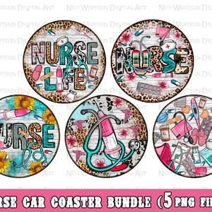Nurse car coaster png bundle sublimation design download, Nurse life png, Nursing png, western car coaster png, sublimate designs download