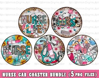 Nurse car coaster png bundle sublimation design download, Nurse life png, Nursing png, western car coaster png, sublimate designs download