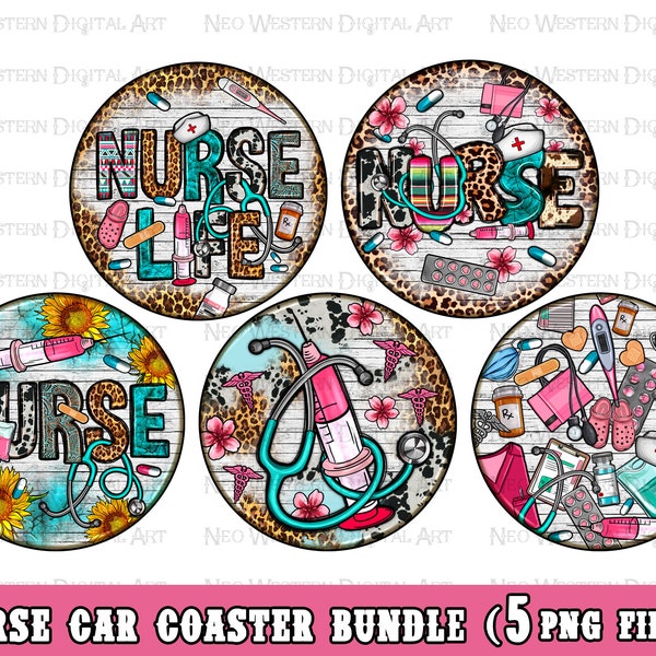 Nurse car coaster png bundle sublimation design download, Nurse life png, Nursing png, western car coaster png, sublimate designs download