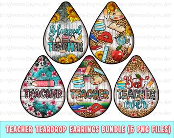Teacher teardrop earrings png sublimation design bundle, western teardrop earrings png, Teacher&#39;s Day png, sublimate designs download