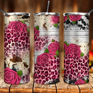 Valentine&#39;s Day roses cowhide leopard 20oz tumbler sublimation design download, Valentine&#39;s Day png, western tumbler png, sublimate download