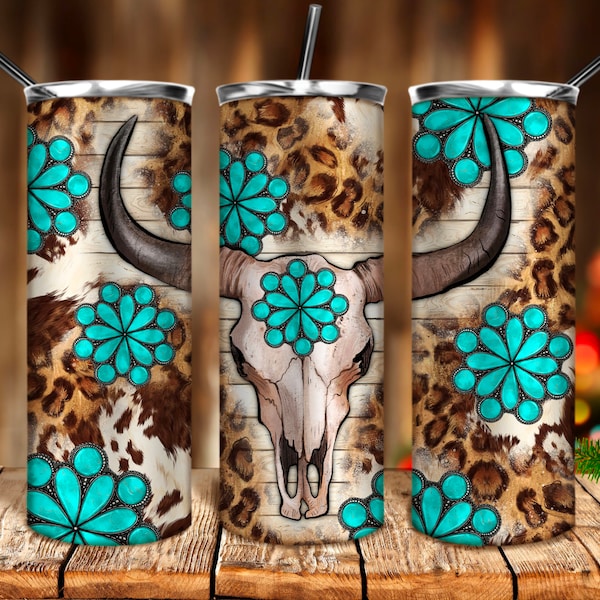 Bull skull gemstone tumbler png 20oz tumbler sublimation design download, bull skull png, western tumbler png, sublimate designs download