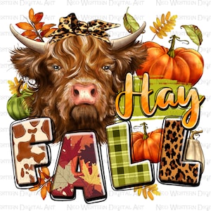 Hay Fall png sublimation design download, Fall cow png, Hello Fall png, Fall vibes png, Autumn png, sublimate designs download