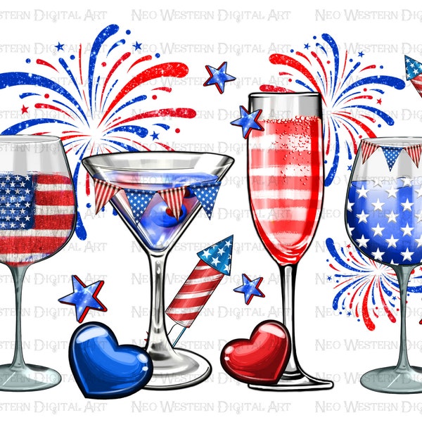 4th of July wine glasses png sublimation design download, 4th of July png, Independence Day png, USA flag png, sublimate designs download