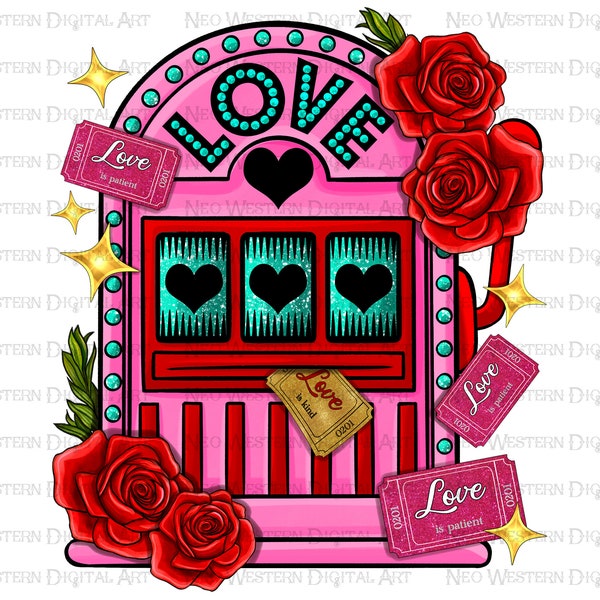 Slot machine with love png sublimation design download, Happy Valentine's png, Valentine's Day png, sublimate designs download