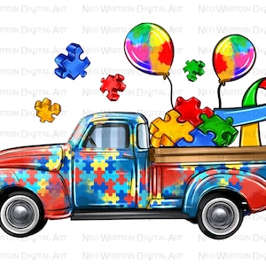 Autism truck png sublimation design download, Autism awareness png, Autism life png, Autism balloons png, sublimate designs download