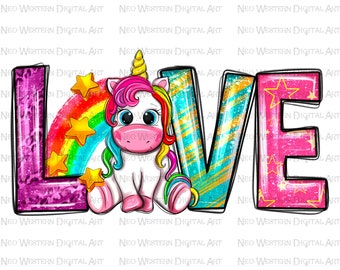 Liebe Einhorn png Sublimation Design download, süßes Einhorn png, handgezeichnetes Einhorn png, Einhorn png, sublimieren designs download