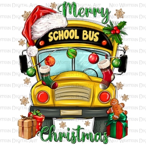 Merry Christmas School Bus and gift boxes png sublimation design, Back to School png, school bus png, school png, sublimate designs download