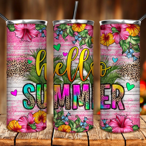 Hello summer 20oz tumbler png sublimation design download, summer holiday png, western tumbler png, summer png, sublimate designs download