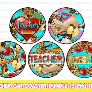 Teacher car coaster png sublimation design bundle, Teacher life png, Teacher&#39;s Day png, Teacher png, sublimate designs download