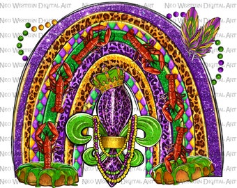 Mardi Gras rainbow png sublimation design descargar, Happy Mardi Gras png, western rainbow png, fleur de lis png, sublimate designs download
