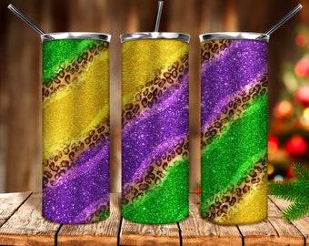 Mardi Gras with leopard tumbler png 20oz tumbler sublimation design download, Mardi Gras tumbler png, western tumbler png,sublimate download