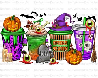 Halloween coffee cups png sublimation design download, coffee cups png design, Happy Halloween png, sublimate designs download