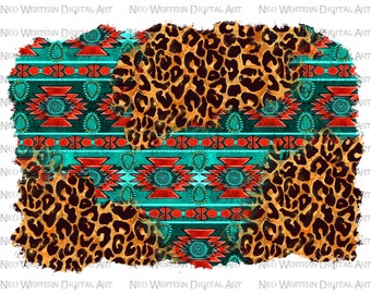 Leopard aztec background png sublimation design download, western background png, western aztec png, sublimate designs download