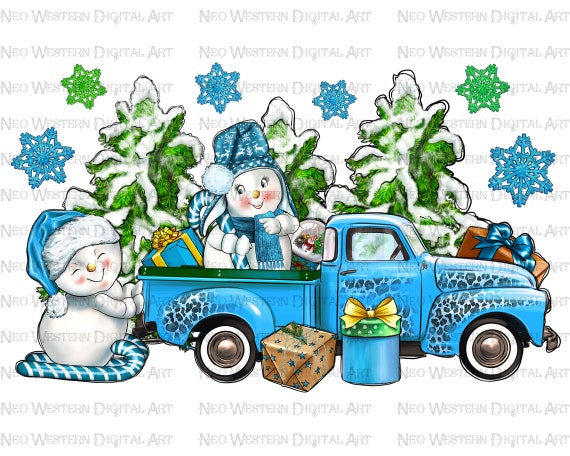 Winter truck with snowman png sublimation design download, winter snowman png, winter vibes png, winter png, sublimate design download