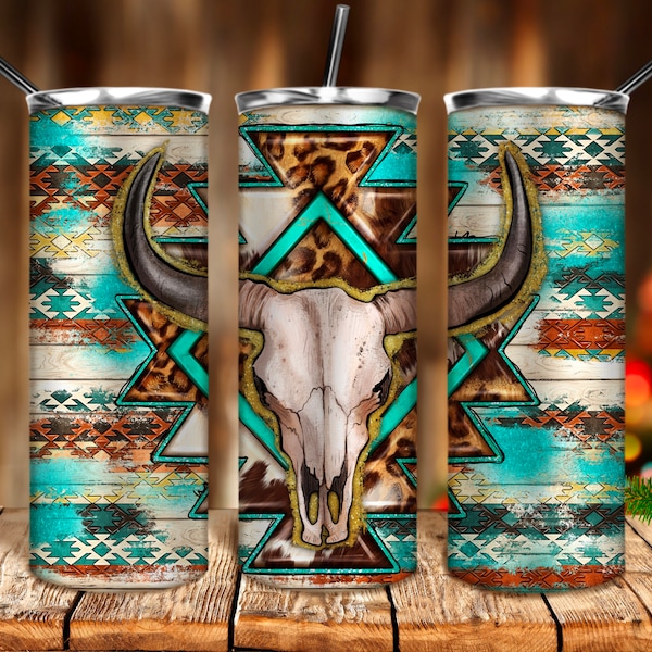 Bull skull aztec tumbler png 20oz tumbler sublimation design download, bull skull png, western tumbler png, sublimate designs download