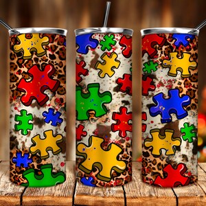 Autismo leopardo piel de vaca 20oz vaso png sublimación diseño descargar, conciencia del autismo png, autismo amor png, diseños sublimados descargar