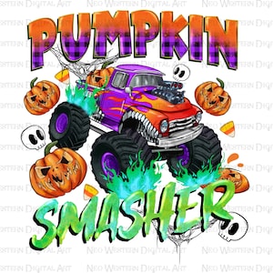 Pumpkin smasher png sublimation design download, Happy Halloween png, spooky season png, monster truck png, sublimate designs download