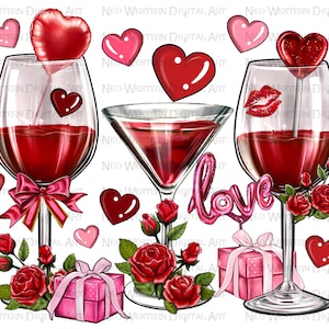 Valentine&#39;s Day wine glasses png sublimation design download, Valentine&#39;s Day png, Valentine&#39;s wine png, sublimate designs download