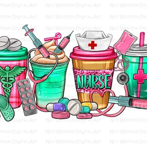 Nurse coffee cups png sublimation design, coffee cups png design, Nurse life png, Nursing png, coffee love png, sublimate designs download