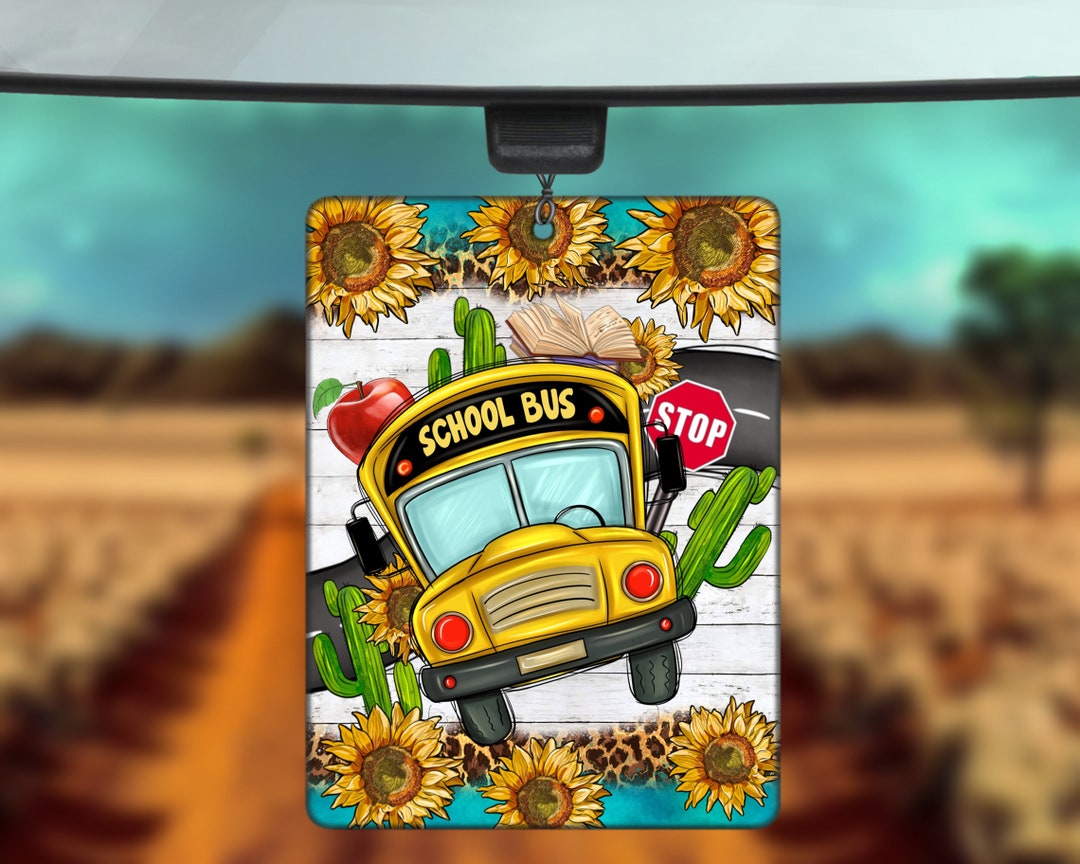 School Bus Air Freshener With Sunflower Png Sublimation Design Download