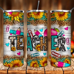 Teacher sunflower 20oz tumbler png sublimation design download, western tumbler png, teacher tumbler png, sublimate designs download