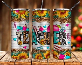 Teacher sunflower 20oz tumbler png sublimation design download, western tumbler png, teacher tumbler png, sublimate designs download