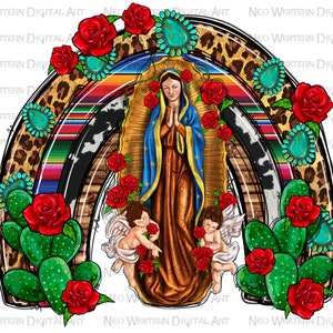 Christmas Our Lady of Guadalupe and western rainbow png, Virgen de Guadalupe png, Latina Mexican png, Virgin Mary png, sublimate download