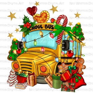 Christmas School bus and cookies png sublimation design, Back to School png, school bus png, school png, sublimate designs download