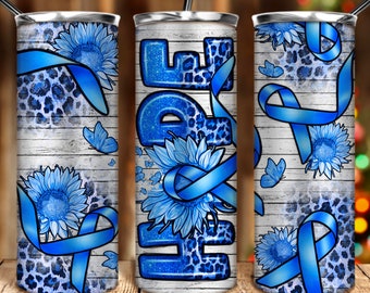 Hope blue ribbon 20 oz skinny tumbler png, Cancer tumbler wrap png, Colon Cancer png, 20 oz tumbler designs, tumbler png download