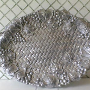 Vintage Pewter Lenox Tray,Grape Leaf Basket Weave Design