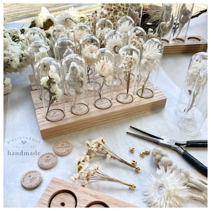 Unique Gift Idea, White Dried Flowers | Oak Wood Base | Gift for Her | Flower Decoration | Mothers Day or Grandma