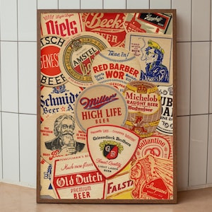 Vintage Beer Brands Art Print, Retro Bar Decor (Digital Download)