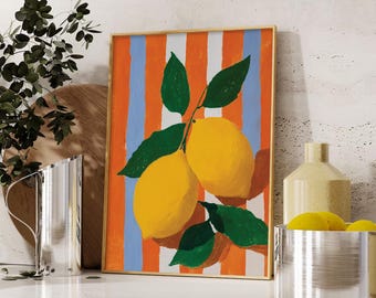 Mediterranean Lemon Print, Amalfi Coast Kitchen Decor, Italian Summer Poster (Digital Download)
