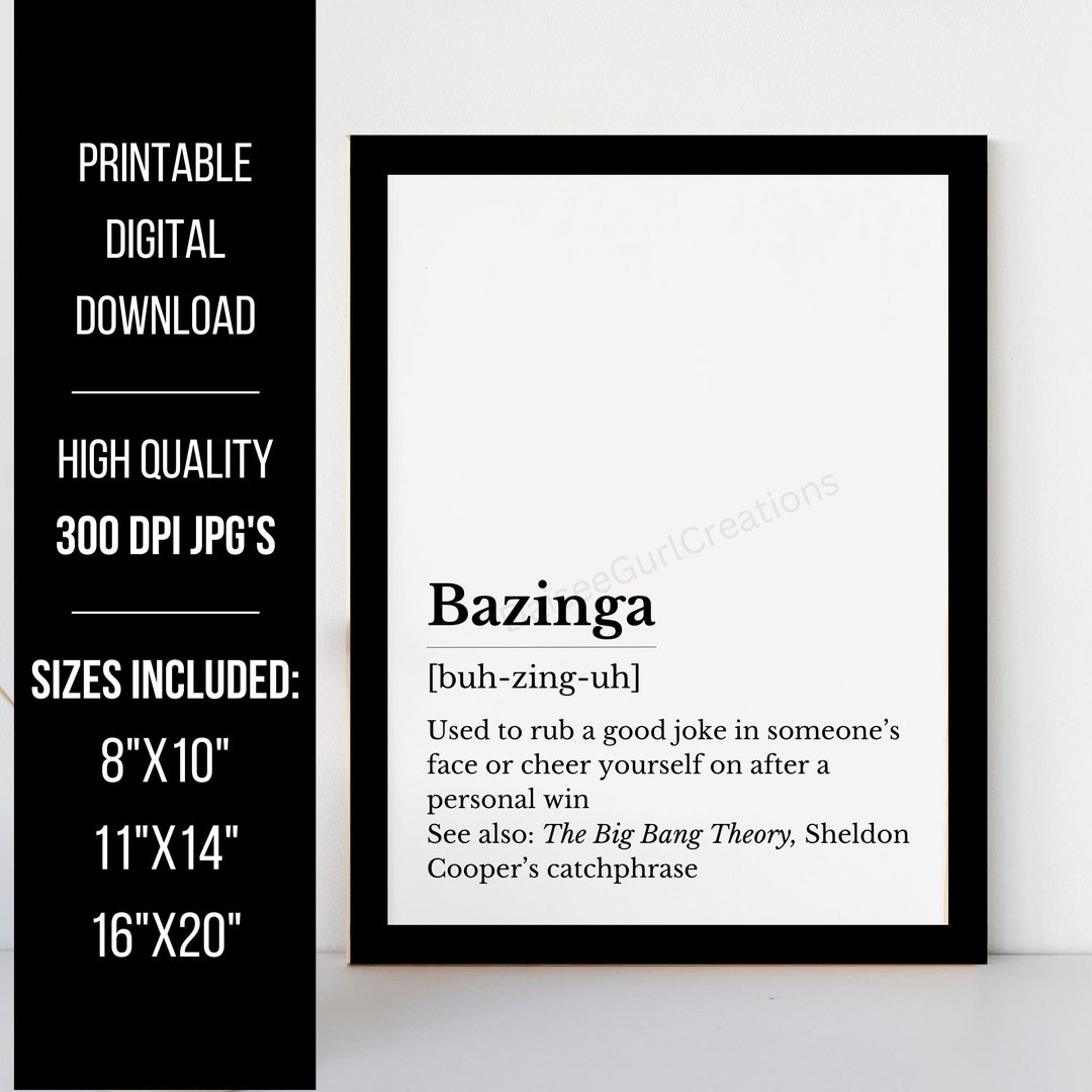 Digital Prints Fun Definition Print Bazinga Definition Etsy