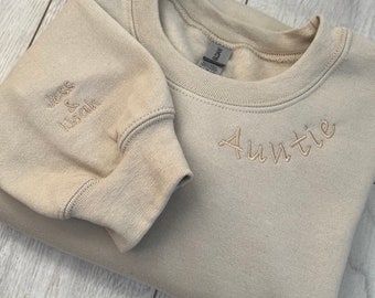 Collar or Left Chest Embroidered Sweatshirt Mama, Aunt, Nan, Dada, Grandad, Family, Bestie, Unisex, Unique Personalised Gift